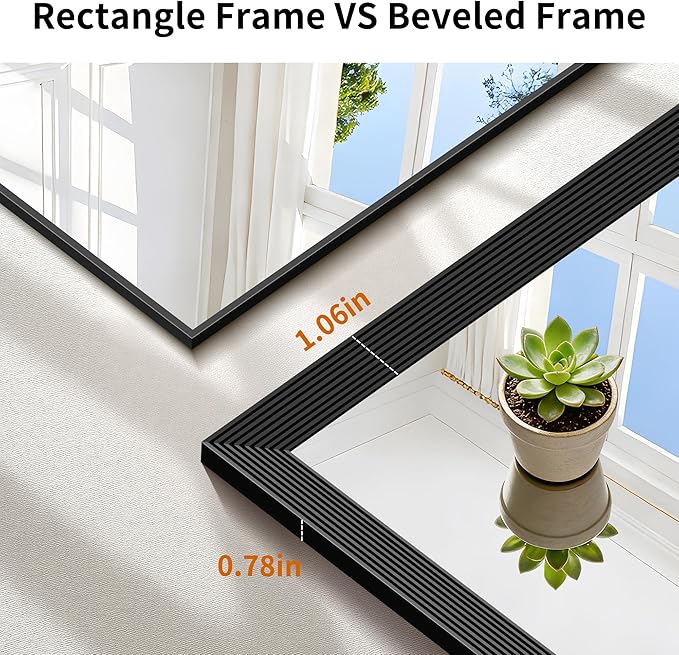 Black Bathroom Mirror 30 x 36 Inch Rectangle Wave Beveled Frame for Wall Bathroom Vanity Mirror for Over Sink, Tempered Glass,for Entryway Hangs, Bathroom Living Room Horizontal or Vertical