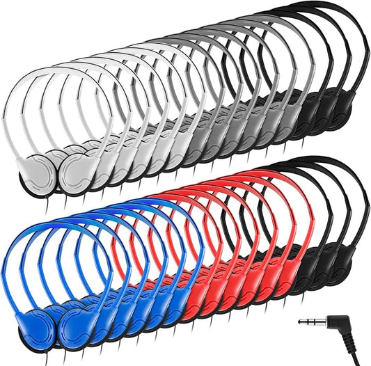 Yunsailing 30 Pack Class Set Headphones for Kids Students Bulk Classroom Headsets Adjustable School Earphones On Ear with 3.5mm Jack for Youth Adults, Teacher Must Have Supplies(Retro Colors)