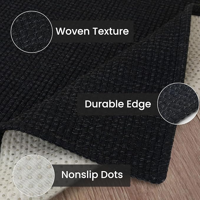 IOHOUZE Washable Exrea Long Hallway Runner Rug 3x14 Non Slip Rubber Backed Kitchen Runner Entryway Runner Indoor, Woven Rugs Floor Carpet for Kitchen Hall Entryway Stair,Black/Grey