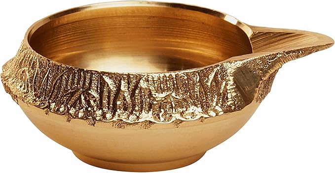 AVADOR Handmade Brass Indian Puja Oil Lamp, Golden Diya Lamp Engraved Design Diya for Diwali Pooja 2.5 Inch (8)