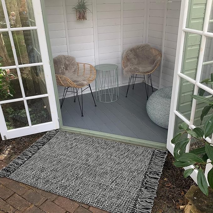 Collive Black Bathroom Rug, 2' x 3' Hand-Woven Washable Small Kitchen Rugs, Cotton Reversible Entryway Rug Modern Farmhouse Carpet for Foyer Bedroom Back Door