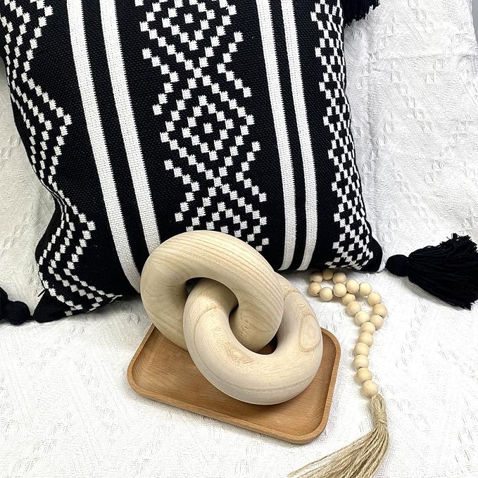 S-SNAIL-OO 2-link Wood Chain Link Decor Wood Knot Decor, Hand Carved Boho Bead, Suitable for Bedroom, Living Room, Coffee Shop Decoration (Wood color)