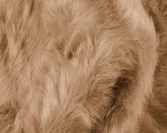 Luxe Gordon Faux Fur Rug with Soft and Fluffy Pile | Machine Washable Living Room Rug with Anti-Slip Backing | Cruelty-Free Area Rugs for Office or Bedroom, Tan, 5 ft x 6 ft