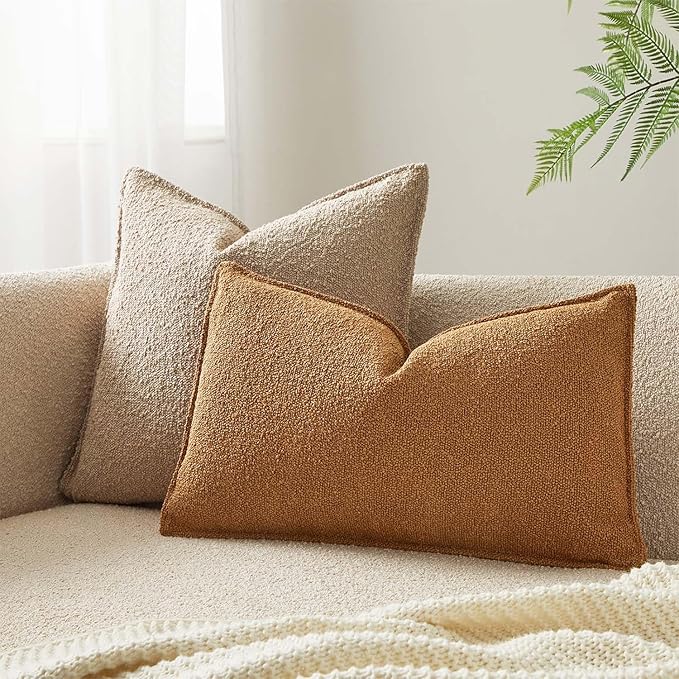 JUSPURBET 14x24 Throw Pillow Covers Set of 2 Decorative Pillow Covers for Couch Sofa Bed Cozy Boucle Lumbar Cushion Covers Cases with Invisible Zipper for Living Room Home Decor,Mustard Yellow