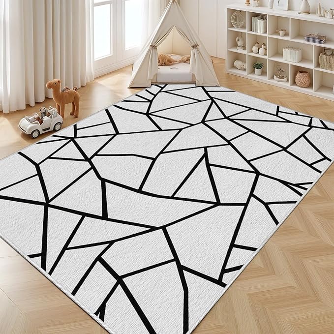 White and Black Rug - Black and White Rug, Geometric Area Rugs 2x3, Modern Abstract Rugs for Living Room Bedroom, Irregular Polygon Doormat Carpet Washable Non Slip Home Decor