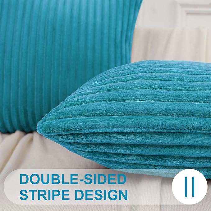 Simmore Decorative Spring Throw Pillow Covers 16x16 Set of 2, Soft Natural Plush Flannel Double-Sided Fluffy Couch Pillow Covers for Sofa Living Room, Teal