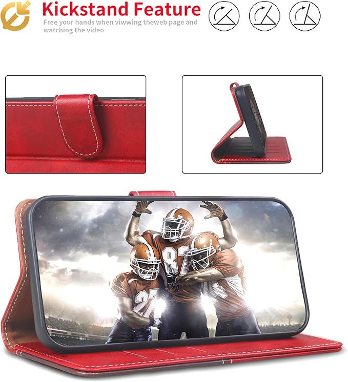 CIVICASE for iPhone 16 Plus Wallet Case,PU Leather Flip Case RFID Blocking Credit Card Holder Folio Magnetic Stand TPU Shockproof Cover Compatible with iPhone 16 Plus, Red Brown