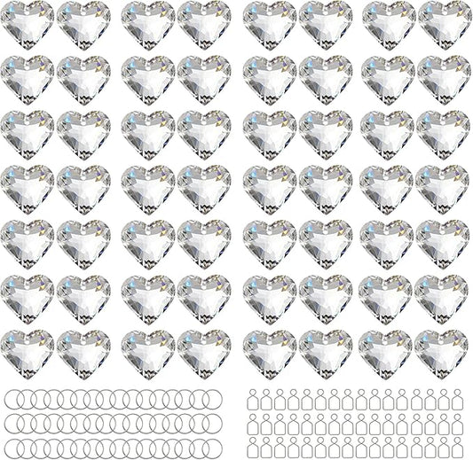 HDCRYSTALGIFTS 48pcs 20mm Clear Crystal Heart Prism Sun Catchers, Heart Prisms Rainbow Maker Chandelier Crystals, Hanging Suncatchers for Window, Garden, Home, Wedding, Glass Valentine's Day Ornaments