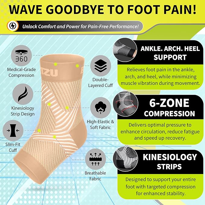 BLITZU Compression Socks for Plantar Fasciitis, Achilles Tendonitis, Arthritis Relief, Ankle Brace Compression Sleeve with Foot Arch Support, Ankle Wrap for Women, Men, Swelling & Heel Pain Nude XXL