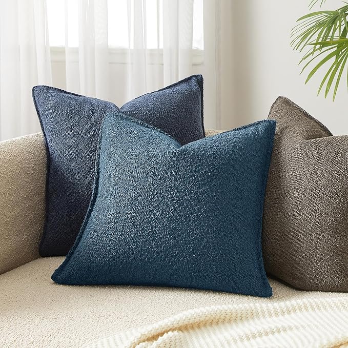 JUSPURBET Blue Decorative Pillow Covers 24x24 Set of 2 Throw Pillow Covers for Couch Sofa Bed Cozy Boucle Textured Cushion Covers Cases with Hidden Zipper for Living Room Home Decor
