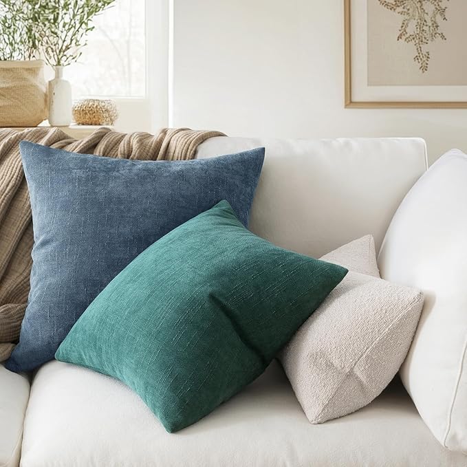 MIULEE Pack of 2 Decorative Throw Pillow Covers Soft Chenille Throw Pillows Solid Textured Cushion Covers for Couch Sofa Bedroom Living Room 18x18 Inch, Dark Grey Blue