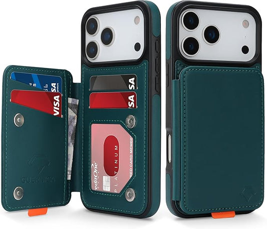 GUERNICA for iPhone 17 Pro Max (6.9") Case Wallet with Card Holder, RFID Blocking Leather Protection, Shockproof Women Men Phone Case for Apple 17 Pro Max, Green