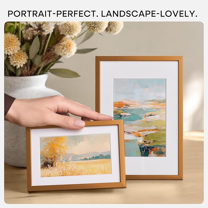 Homeforia 6x6 Picture Frames Bronze, High End Metal 6 x 6 Square Photo Frame with Mat 4 by 4, 6x6 Brass Frame Matted to 4x4 inch Print, 6by6 Wall or Tabletop Frames, Tempered Glass, Wall Kit, Set of 1
