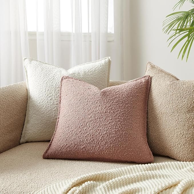 JUSPURBET 26x26 Throw Pillow Covers Set of 2 Decorative Pillow Covers for Couch Sofa Bed Cozy Boucle Textured Cushion Covers Cases with Invisible Zipper for Living Room Home Decor,Jam