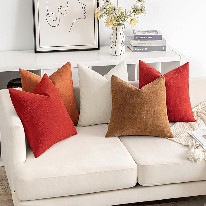 MIULEE Pack of 2 Christmas Decorative Throw Pillow Covers Soft Chenille Throw Pillows Solid Textured Cushion Covers for Couch Sofa Bedroom Living Room 20x20 Inch, Red