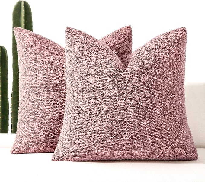 Boucle Decorative Throw Pillow Covers for Couch Set of 2, 20x20 inches, Pink