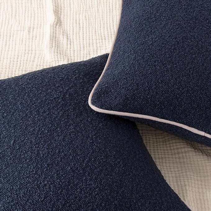 Amazon Basics Boucle Throw Pillow Covers for Couch, Living Room, Home Decor with Hidden Zipper, Blue, 22×22in, Pack of 2