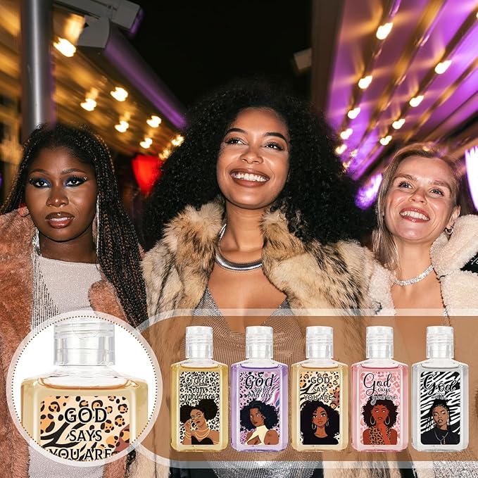 50Pcs Black African Women Mini Hand Sanitizer Bulk African American Christmas Gifts Small Hand Sanitizer for Guest 1fl oz Travel Size Hand Soap Gift for African Black Christmas Party Favor Supplies