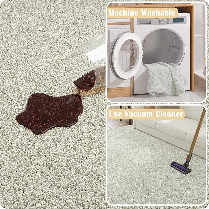 jinchan Solid Plush Area Rug 2x3 Performance Shaggy Washable Rug Indoor Entryway Doormat Soft Modern Faux Wool Cozy Non Slip Carpet for Living Room Kid Room Bedroom Nursery Ivory