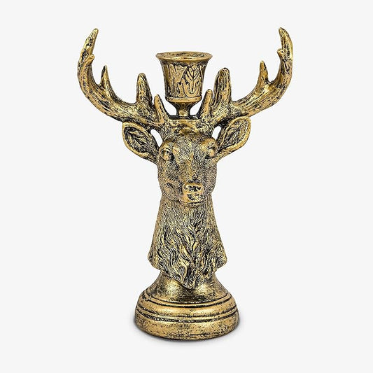 Luminara - Taper Candle Holder - Reindeer - Brass - 5.5" x 8" Classic Stag Head Design Compatible with Luminara Flickering Flameless LED Taper Candles