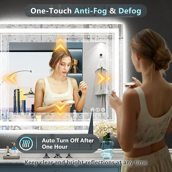 44x30 LED Bathroom Mirror with Lights, Backlit + Front Lit, Anti-Fog Lighted Vanity Mirror for Bathroom Wall with 3 Colors, Dimmable, Memory, Shatter-Proof Tempered Glass, Horizontal/Vertical