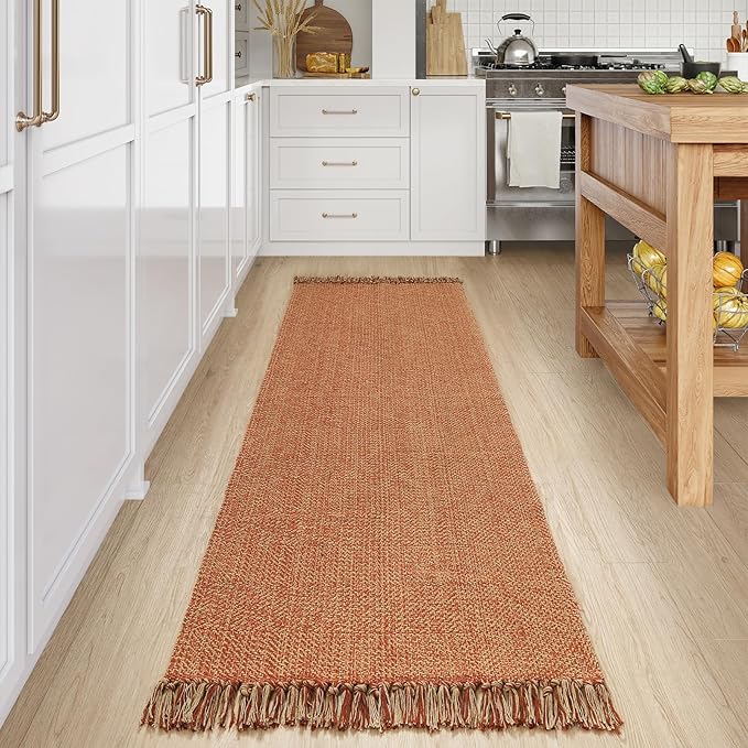 Collive Long Hallway Rug, 2.6' x 7', Washable Indoor Entryway Rug, Terracotta Braided Woven Rugs, Low-Profile Floor Carpet for Laundry Room, Bedroom