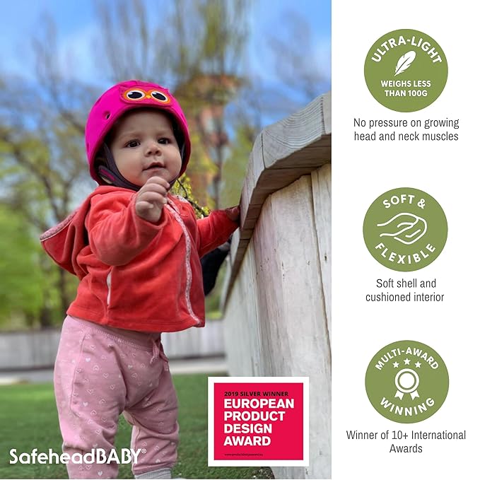 SafeheadBABY Soft Baby Head Protector Helmet for Crawling and Walking 7–24 Months – Ultra-Lightweight & Breathable Infant Safety Helmet That Grows with Your Baby (Head Circ. 40–52 cm) – Cars Orange