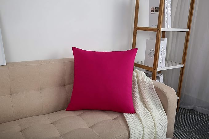 TangDepot Set of 2 Handmade Decorative Solid 100% Cotton Canvas Throw Pillow Covers/Cushion Covers, 45 Colors Available - (18"x18" 2 Pieces, Brilliant Rose)