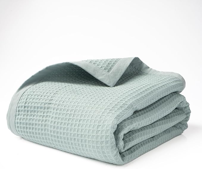 Salt Earth GOTS Certified 100% Organic Cotton Throw Blanket, 55" X 60" Blankets & Throws for Bed, Throw Blanket for Couch,Modern & Cozy Blanket, All Seasons Waffle Blanket, Soft Blanket (Silver Blue)