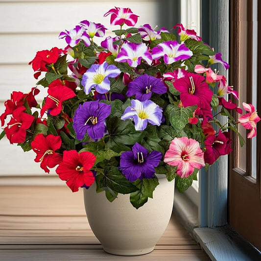 19 Inch Artificial Flowers for Outdoor Indoor Garden Home Decoration,Faux Flower for Home Office Garden Patio Balcony 4 Bundles (Multiple Color)