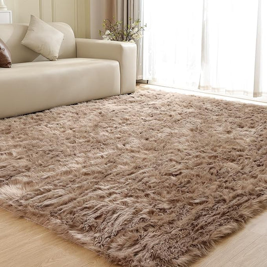 Beige Area Rugs for Living Room Bedroom Nursery 9X12 Washable Faux Sheepskin Fluffy Fur Rug Kids Room Decor Soft Cozy Home Décor