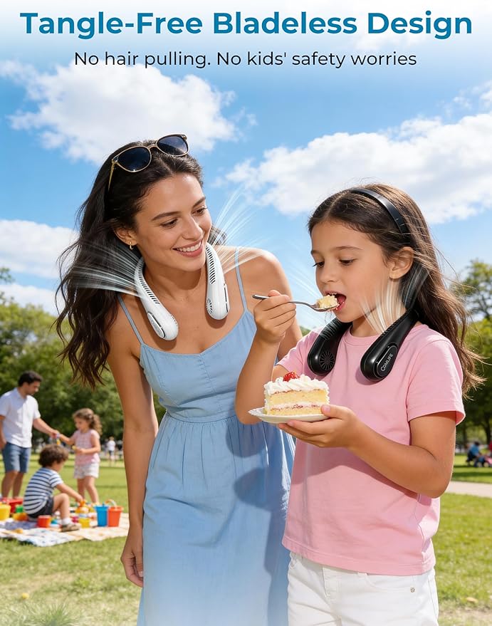 Portable Bladeless Neck Fan, Birthday Gifts for Girl Boy Mom Dad, Father‘s & Mother’s Day Gifts, Wearable Cooling Fan, 5000mAh Rechargeable Battery, Essential for Camping Beach Vacation(2026 Upgraded)