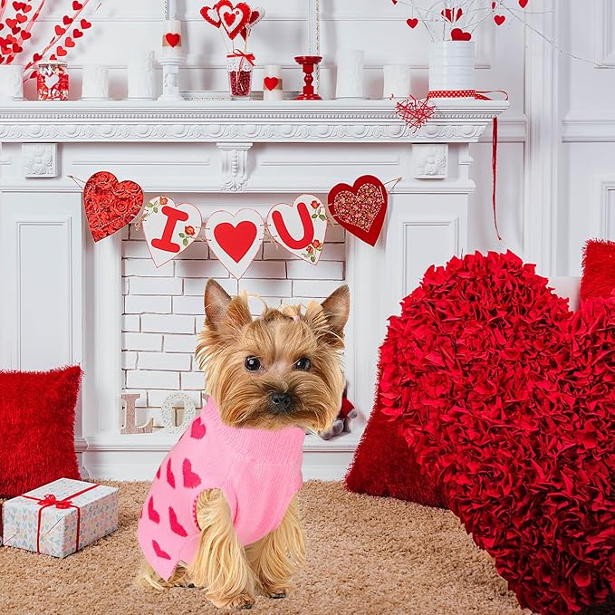 GOYOSWA Valentine Dog Sweater Dog Valentines Clothes Outfit Knitted Heart Sweater for Small Medium Large Dogs Pets (Pink, Medium)