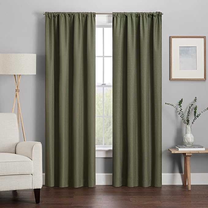 Eclipse Kendall Modern Blackout Thermal Rod Pocket Window Curtain for Bedroom or Living Room (1 Panel), 42 X 84, Artichoke (Pack of 2)