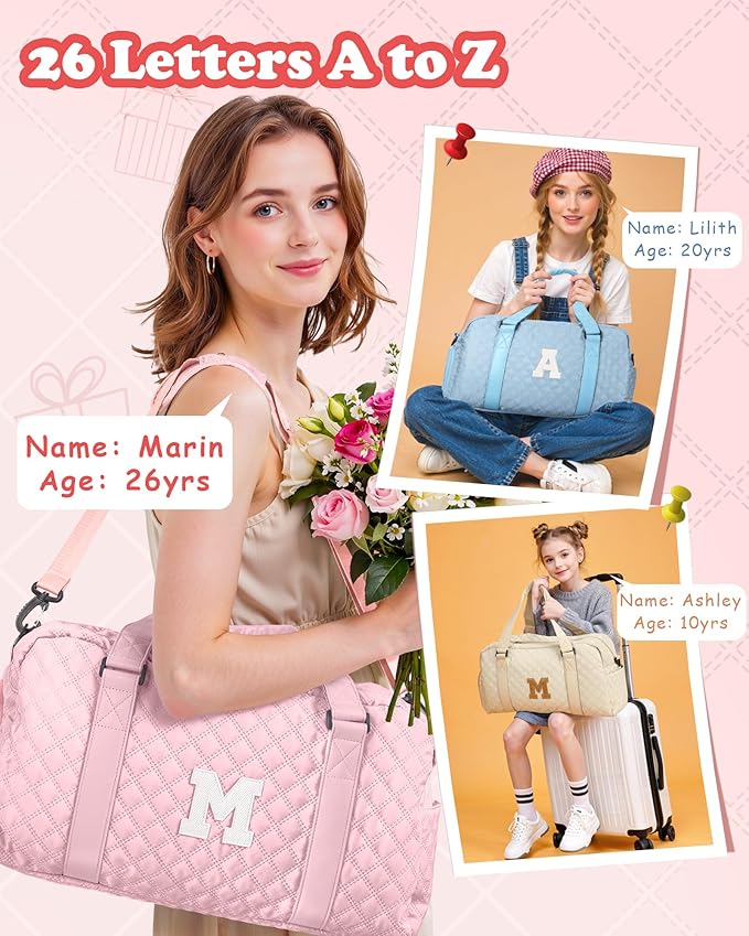 Elilier Personalized Duffle Bag Women Girls Gift: Letter Carry on bags, Dance Cheer bag Sports for Girl, Kid Gymnastics Bags, Birthday Gifts for Women Girls Kids Teens Mom Teacher