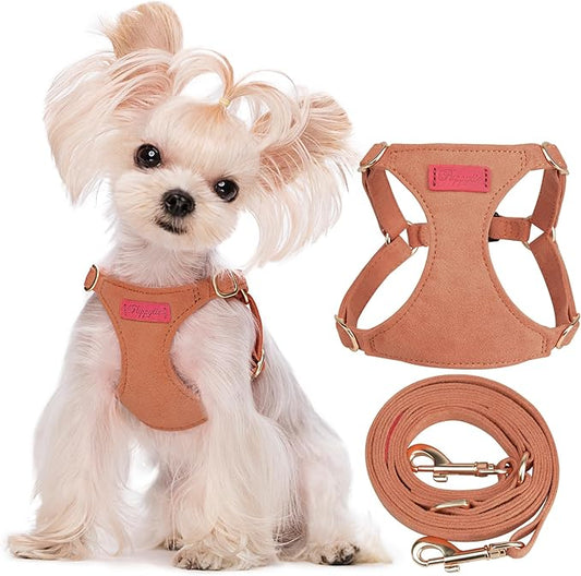 Puppytie No Pull xs Dog Harness with Multifunction Dog Leash,Soft Adjustable No Choke Escape Proof Pet Harness Vest,Brown Caramel,XS