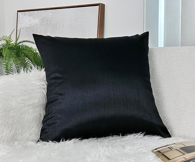 Aiking Home Collection 26x26 Inches Faux Silk Square European Shams, Zipper Closure, Black (Set of 2)