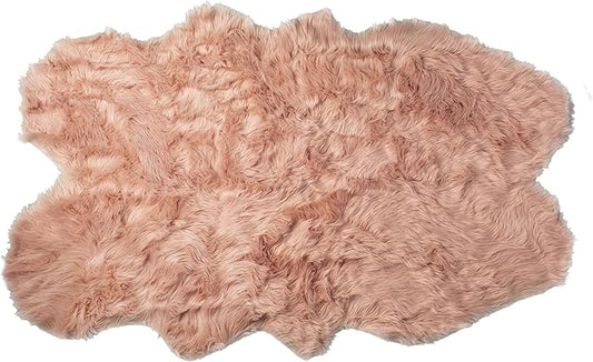 Luxe Gordon Faux Fur Rug with Soft and Fluffy Pile | Machine Washable Living Room Rug with Anti-Slip Backing | Cruelty-Free Area Rugs for Office or Bedroom, Dusty Rose, 4 ft x 6 ft