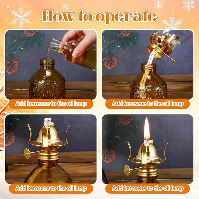 3 Pcs Yellow Chamber Oil Lamps for Indoor Use 10.6'' Vintage Kerosene Lamp Hurricane Oil Lantern Adjustable Fire Wick Decorative Lantern for Valentines Wedding Table Decor Emergency Lighting