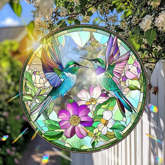 VAIIEYO Hummingbird Acrylic Sun Catcher Window Hanging Decoration, 7.8 Inch Double-Sided Light Reflecting Ornament for Window, Garden, Porch or Balcony Decor, Housewarming, Gift for Natural Lovers