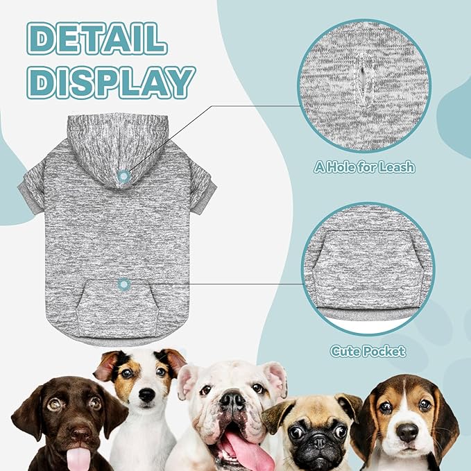 Dog Sweaters for Small Dogs Dog Hoodie Fleece Pet Sweater Soft Clothes Sweatshirt with Pocket Pet Hoodie for Small Dogs Puppy Sweater(Grey&XS)