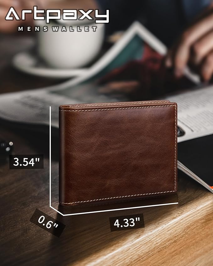 Artpaxy Mens Wallet Bifold Genuine Leather RFID Blocking Wallet for Men with 1 ID Windows 13 Card Holders 2 cash pockets 1 Gift Box
