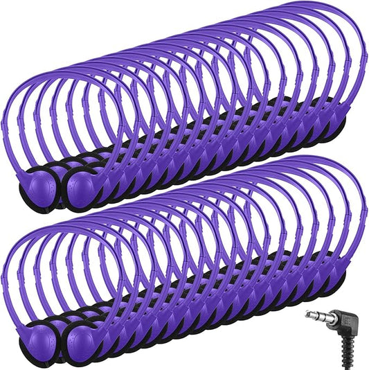Konohan 30 Pack Headphones Bulk Headphone for School Classroom Student Wired Headphones Adjustable with 3.5 mm Jack for Adults (Purple)