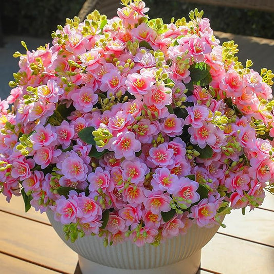 alyptus Artificial Flowers for Outdoors, 12 Bundles UV Resistant Spring Fake Flowers for Porch, Patio & Garden Decor – Realistic Outdoor Fake Plants with Lasting Color - Pink