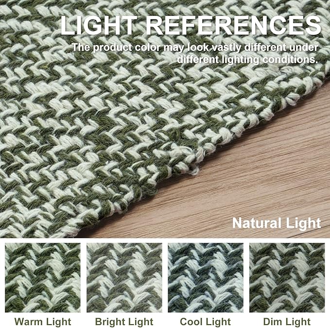 Collive Long Hallway Rug 2.6' x 10' - Washable Indoor Olive Green Cream Braided Woven Kitchen Rugs Low-Profile Door Floor Carpet for Bedroom Doorway