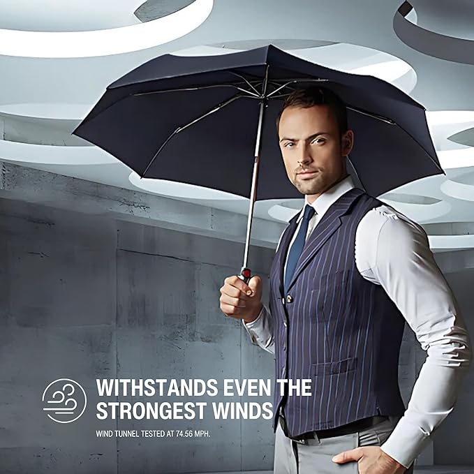 Knirps T.200 Duomatic Compact Rain Umbrella in Tiger Oak – Wind Tunnel Tested to 93 mph, Aluminum Steel Fiberglass Frame, 38in Canopy, OEKO-TEX, High-Performance Automatic Travel Umbrellas