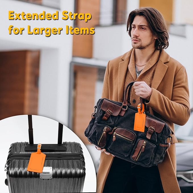 Travelambo 16 Pack Luggage Tags Faux Leather for Suitcases Travel Bag Labels with Protection Cover ID (Orange)