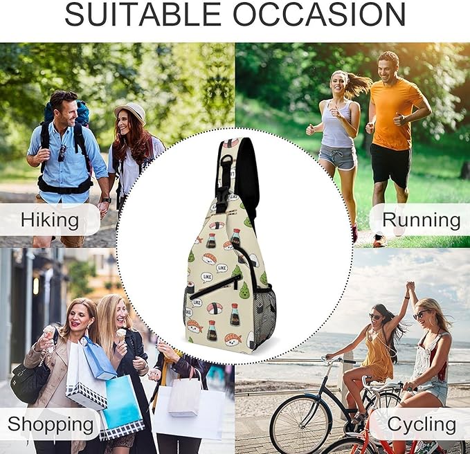 SWEET TANG Chest Bag for Men Women Cute Sushi Sling Shoulder Backpack Fashion Daypack, Outdoor Sport Adjustable Zippered Crossbody Bag with Large Capacity