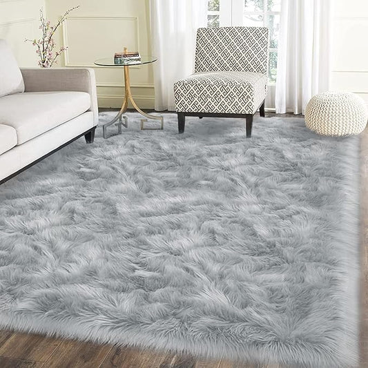 Latepis Grey 6x9 Area Rugs Faux Fur Sheepskin Rug for Living Room Fluffy Washable Rugs for Bedroom Teen Bedroom Decor