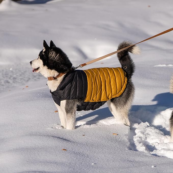 SPACE LION Dog Puffer Jacket, Down Winter Coat, Durable Outdoor Coat for Cold and Windy Conditions, Lightweight & Adjustable Fit Coats for Large Dogs,(BlackKhaki, Size22/XL+)